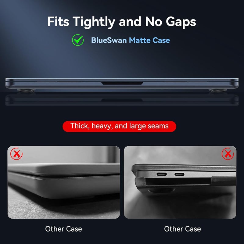 BlueSwan for MacBook Air 13 inch Case, M4 M3 M2 2026-2022 A3240 A3113 A2681, 100% Match Official Color, Scratch Resistant, Easy to Snap on, Air 13.6 Hard Shell Protective Laptop Cover, Midnight Clear - Image 5